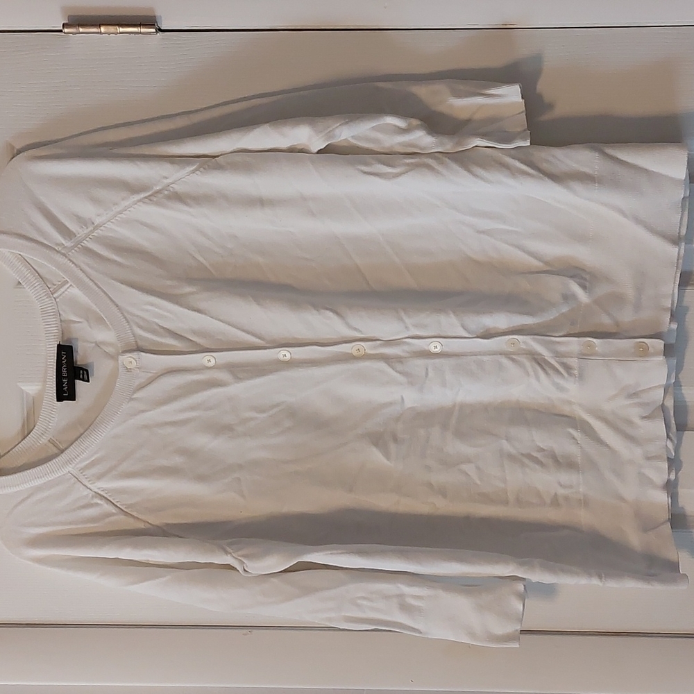 Lane Bryant White 3/4 Sleeve Button-down Cardigan